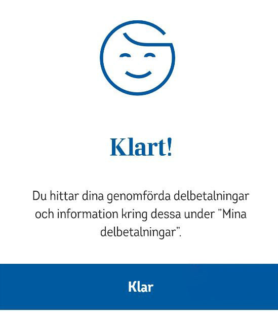 Bekräftelsesida i appen